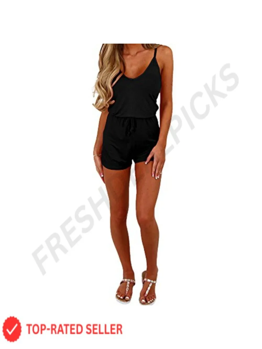 Women's Sleeveless Romper Spaghetti Strap Adjustable Drawstring Cotton Spandex